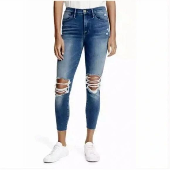FRAME Le High Skinny Crop Distressed Jeans in Gaby Size 26 - Picture 1 of 10